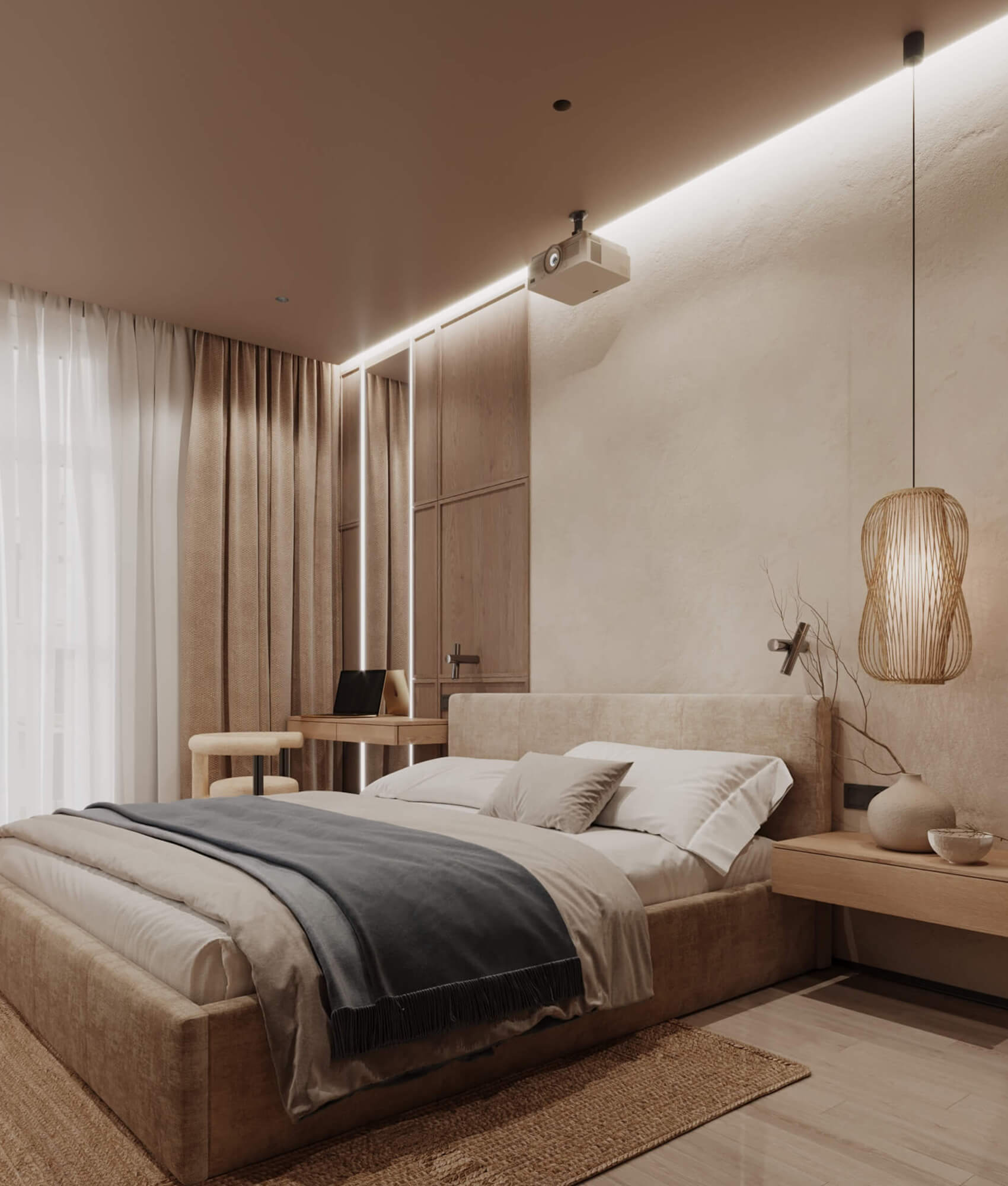 спальня у стилі Japandi